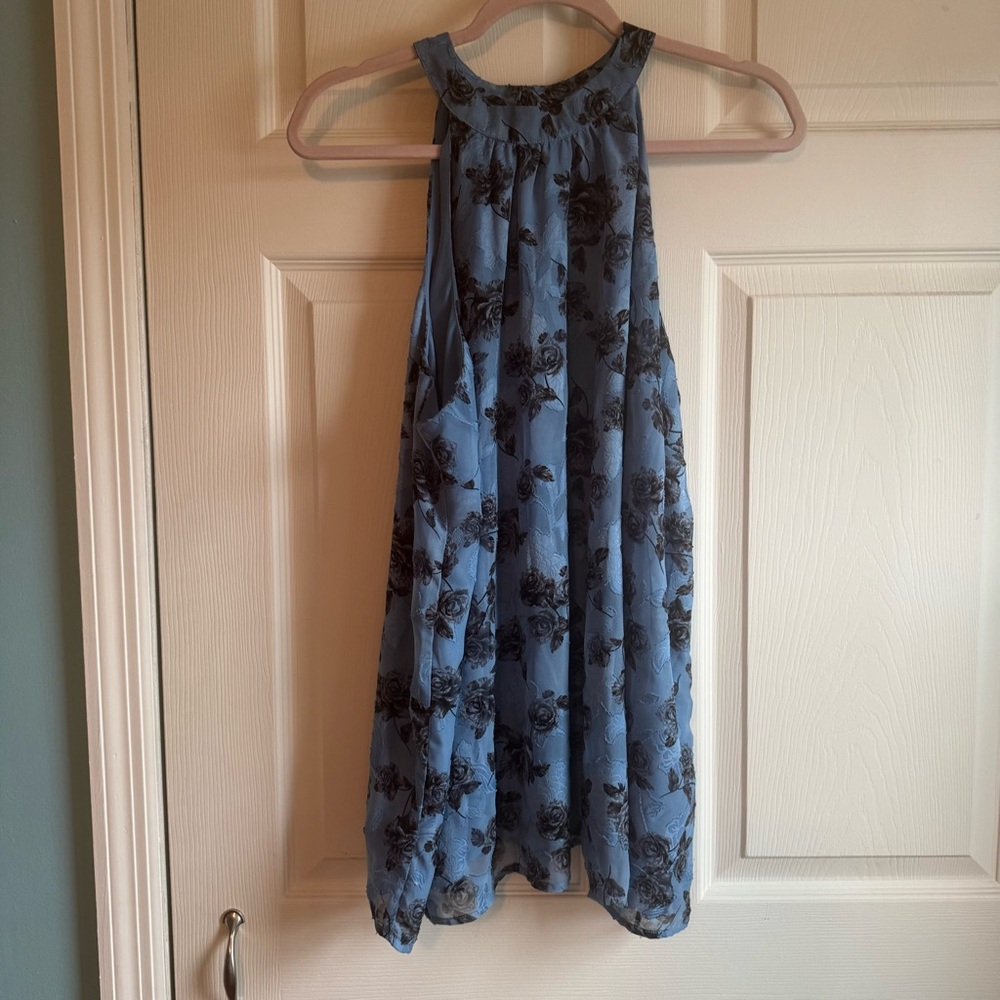 Torrid Sleeveless Top with Black Floral on Blue